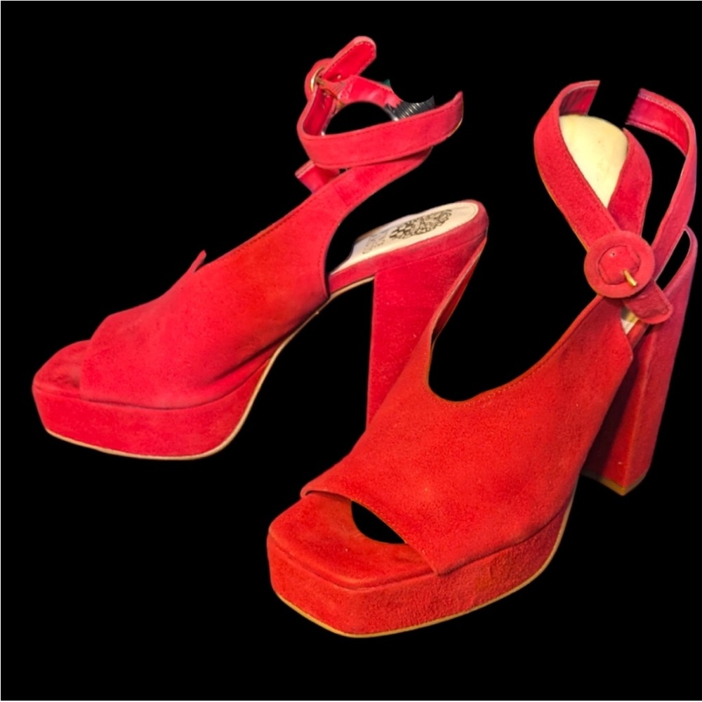 Vince Camuto size 10 red suede platform heels with ankle wrap strap  SOMERSON - Picture 8 of 8